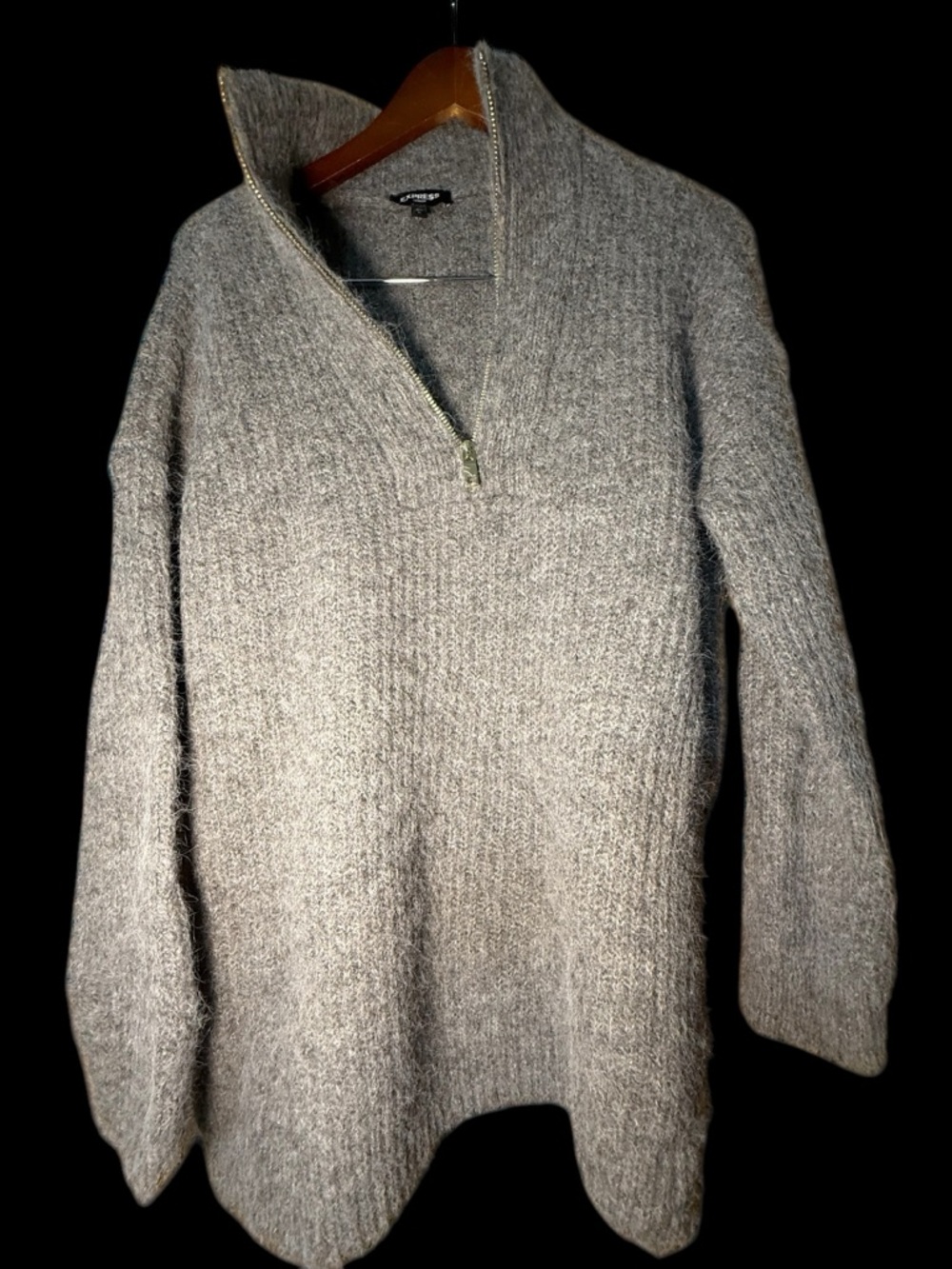 Express Light Gray Half-Zip Oversized Sweater